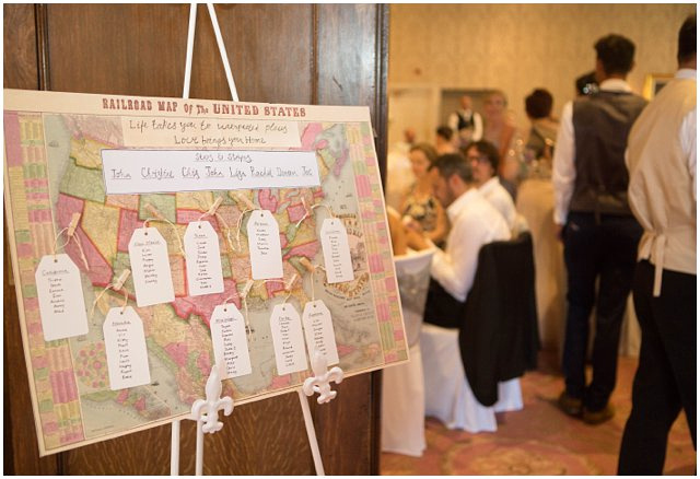 railroad map for seating cards at wedding