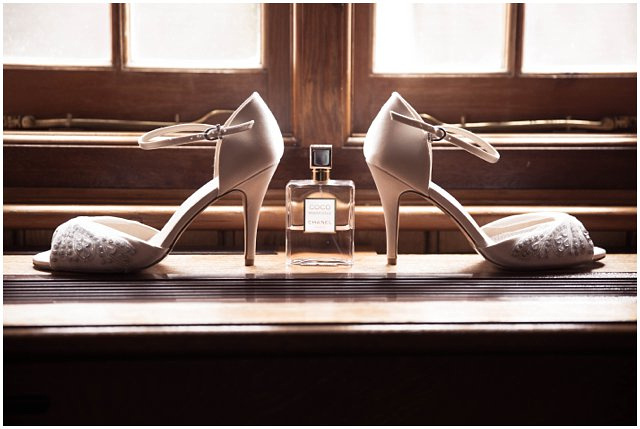 Elegant wedding shoes and perfume for a Lainston House Wedding