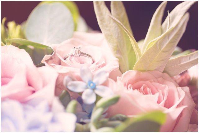 wedding bands in bridal bouquet