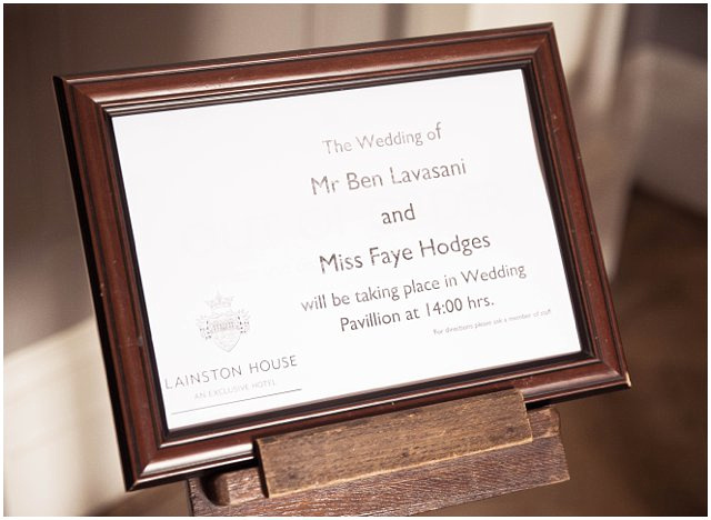 signage for Wedding Pavilion ceremony at Lainston House