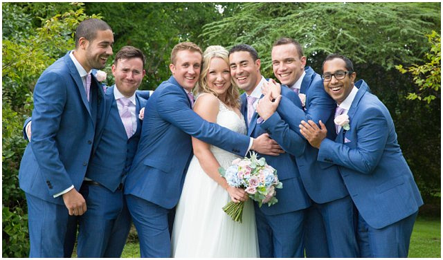 fun bride and groomsman photo