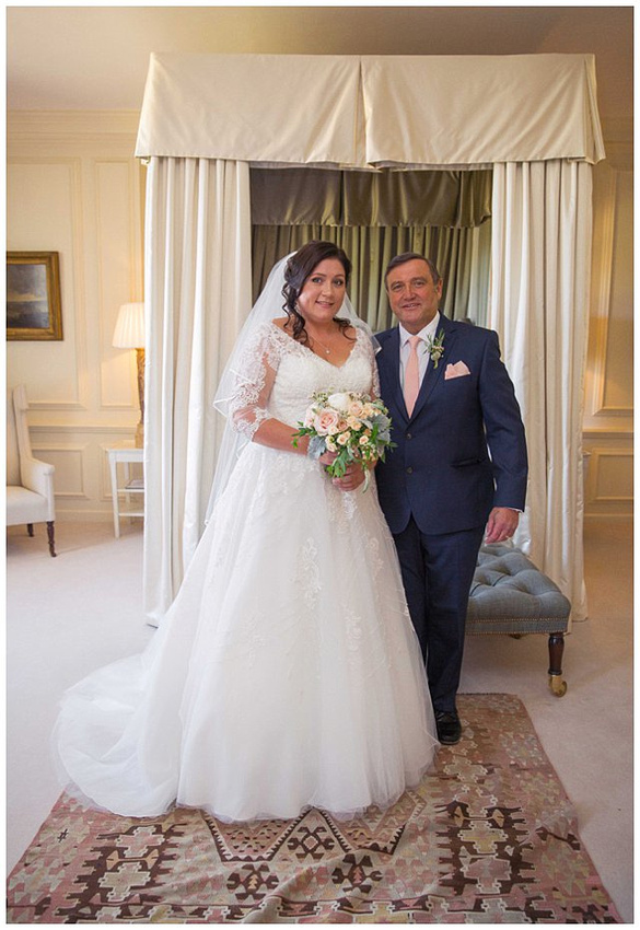 formal portrait of bride and her father during Hampden House wedding