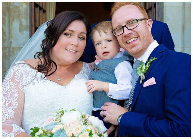 bride and groom with ring bearer Hampden House