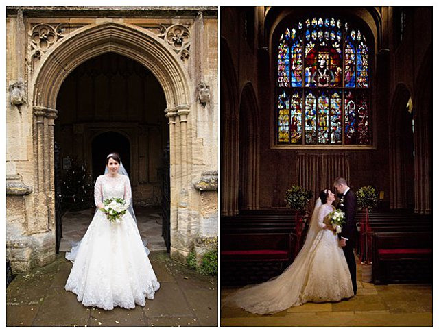 formal bridal portrait at wedding ceremony at St. Mary the Virgin Fairford