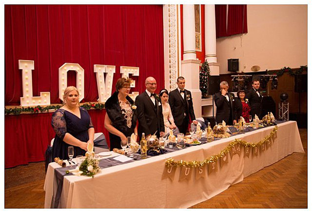 formal wedding dinner at Bingham Hall