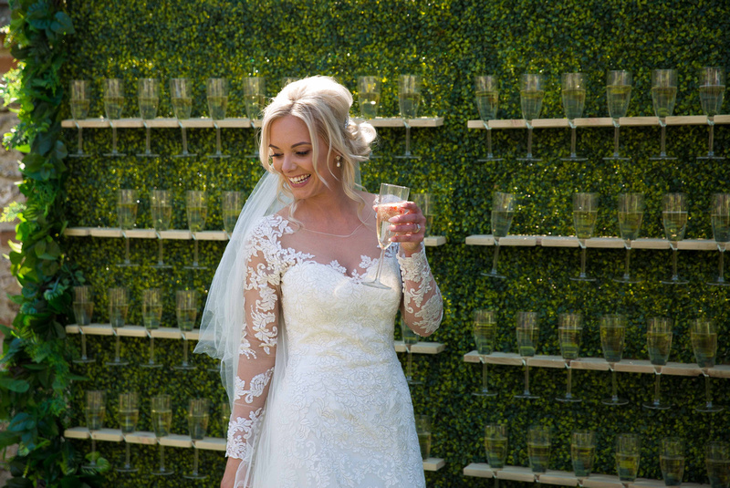 prosecco wall wedding bride